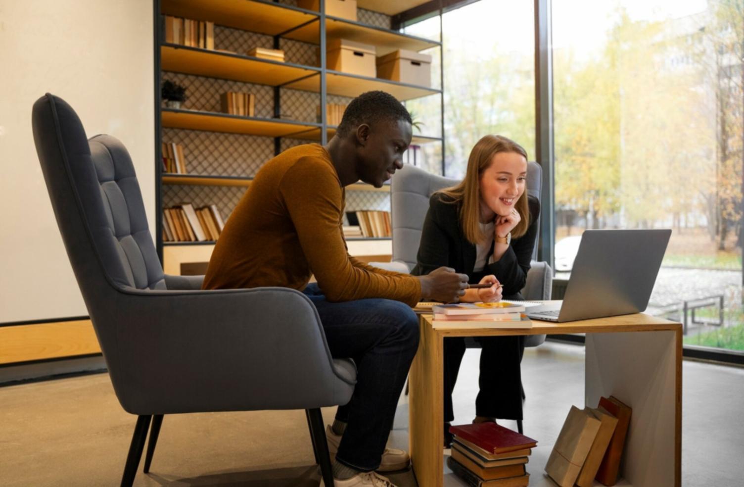 Financial analysis tools and educational materials arranged on desk showing learning progression